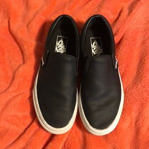 Black faux leather Vans